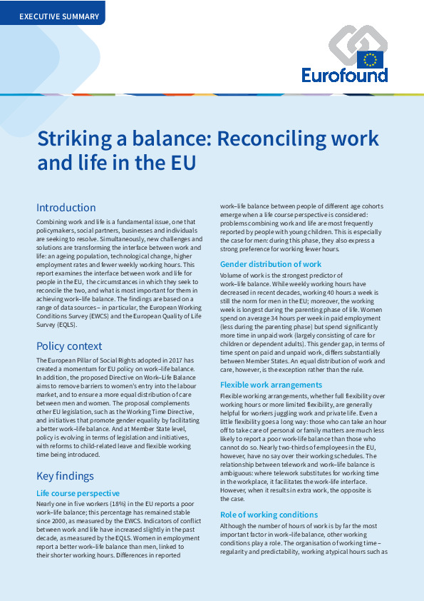 striking a balance: reconciling work and life in